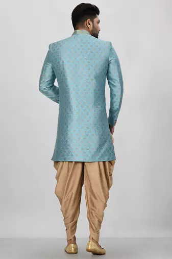 Sky blue anghrakha pattern work indo western