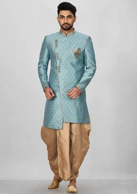 Sky blue anghrakha pattern work indo western 1