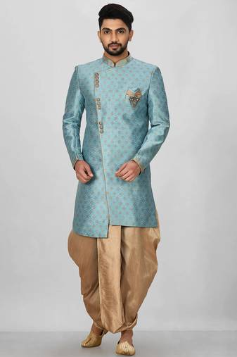 Sky blue anghrakha pattern work indo western