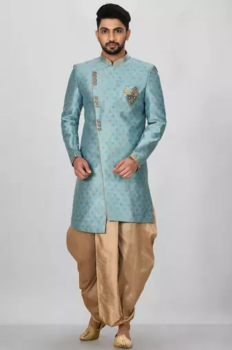 Sky blue anghrakha pattern work indo western