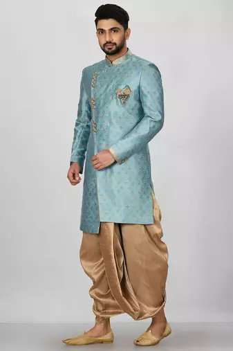 Sky blue anghrakha pattern work indo western