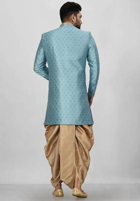 Sky blue anghrakha pattern work indo western 4