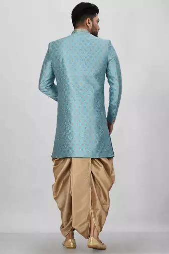 Sky blue anghrakha pattern work indo western