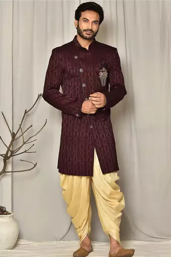 Mahroon anghrakha pattern work indo western