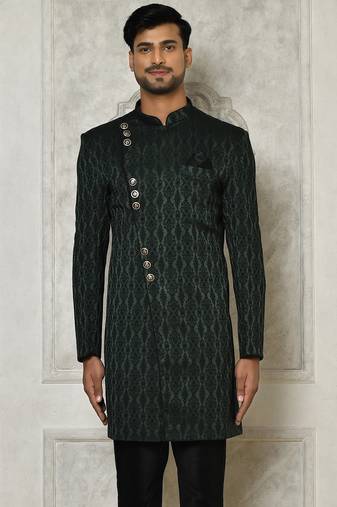 Bottle green anghrakha pattern work indo western