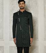 Bottle green anghrakha pattern work indo western