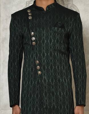 Bottle green anghrakha pattern work indo western 2