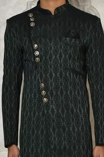 Bottle green anghrakha pattern work indo western