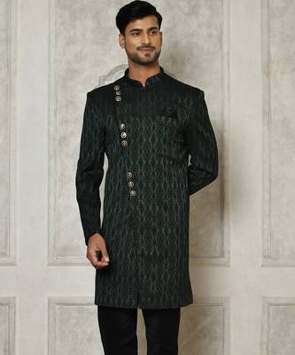 Bottle green anghrakha pattern work indo western 3