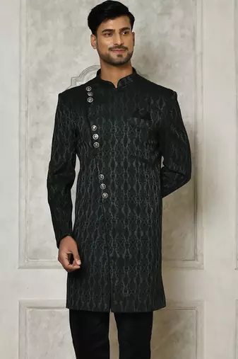 Bottle green anghrakha pattern work indo western