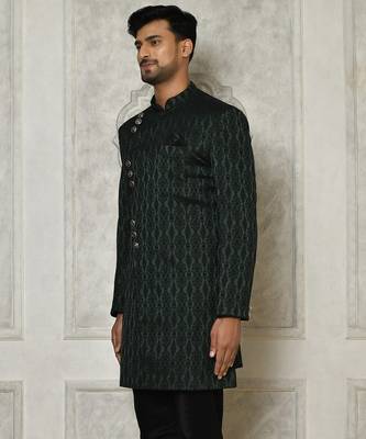 Bottle green anghrakha pattern work indo western 4