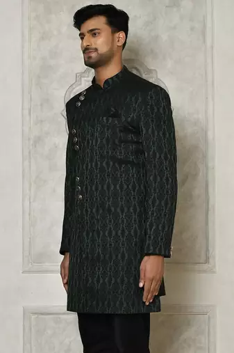 Bottle green anghrakha pattern work indo western