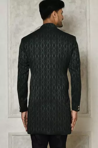 Bottle green anghrakha pattern work indo western