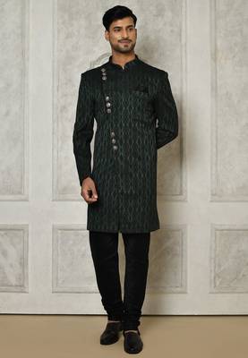 Bottle green anghrakha pattern work indo western 1