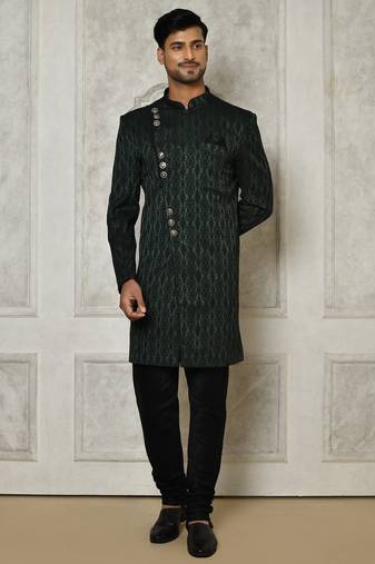 Bottle green anghrakha pattern work indo western