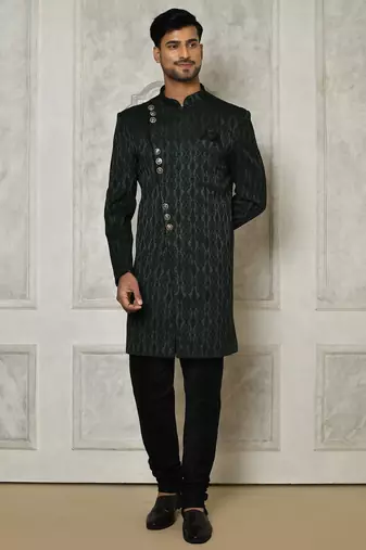 Bottle green anghrakha pattern work indo western