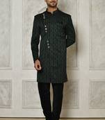 Bottle green anghrakha pattern work indo western