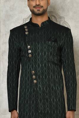 Bottle green anghrakha pattern work indo western 2
