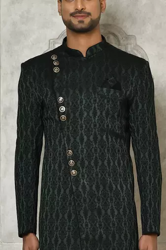 Bottle green anghrakha pattern work indo western