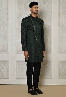 Bottle green anghrakha pattern work indo western 3