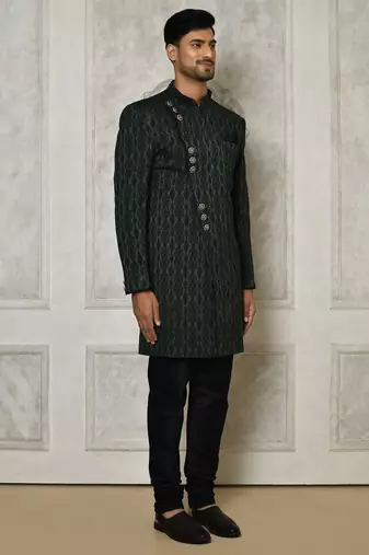 Bottle green anghrakha pattern work indo western