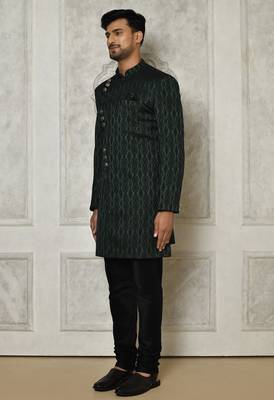 Bottle green anghrakha pattern work indo western 4