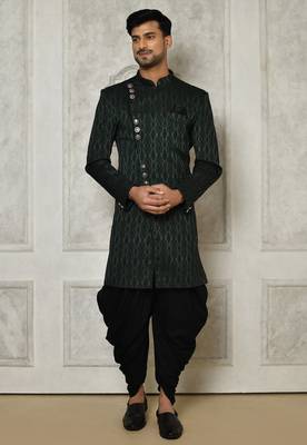 Bottle green anghrakha pattern work indo western 1