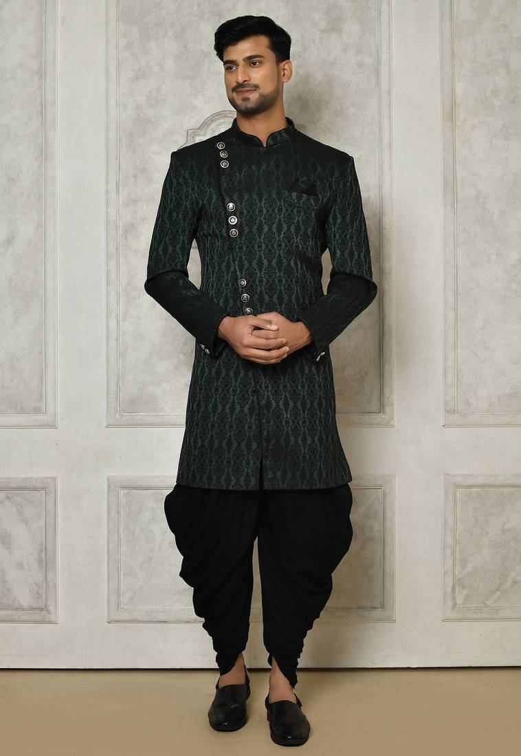 Bottle green anghrakha pattern work indo western