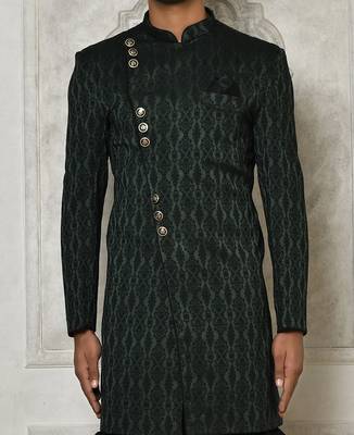 Bottle green anghrakha pattern work indo western 2