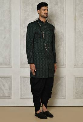 Bottle green anghrakha pattern work indo western 3