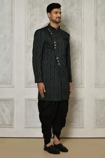 Bottle green anghrakha pattern work indo western