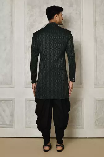 Bottle green anghrakha pattern work indo western