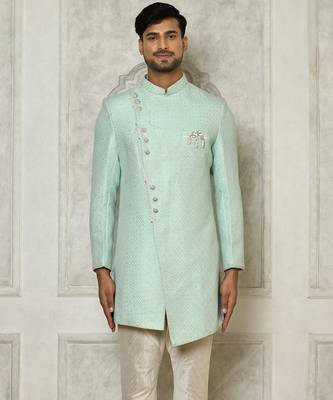 Mintgreen anghrakha pattern work indo western 1
