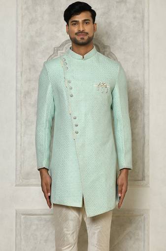 Mintgreen anghrakha pattern work indo western
