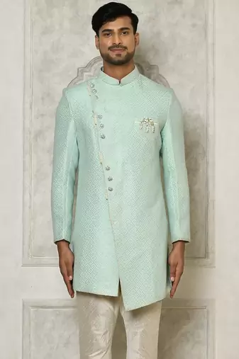Mintgreen anghrakha pattern work indo western