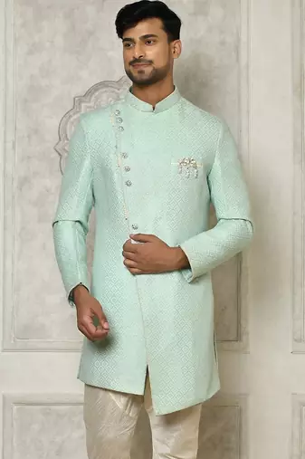 Mintgreen anghrakha pattern work indo western