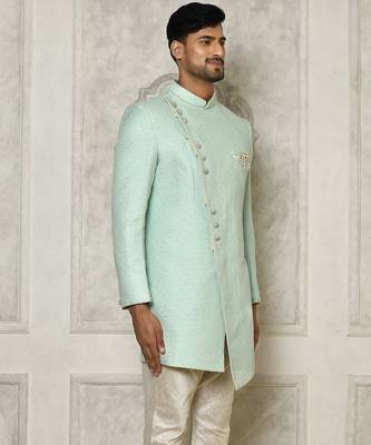 Mintgreen anghrakha pattern work indo western 4