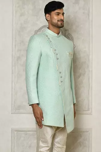 Mintgreen anghrakha pattern work indo western