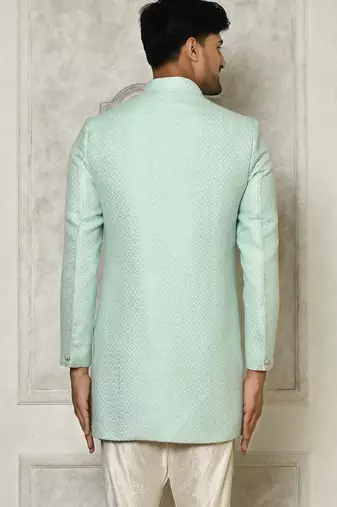 Mintgreen anghrakha pattern work indo western