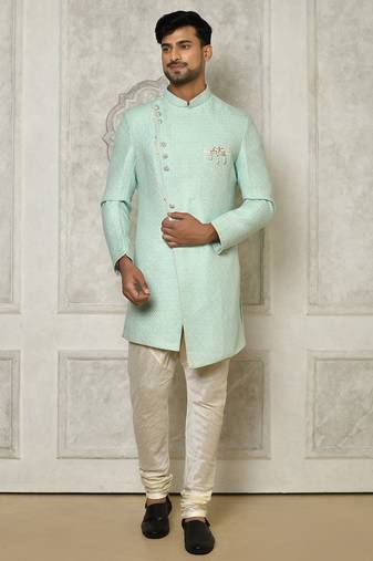 Mintgreen anghrakha pattern work indo western