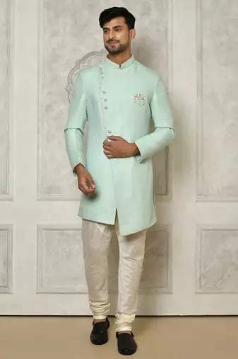 Mintgreen anghrakha pattern work indo western