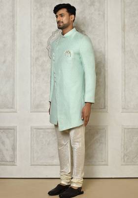 Mintgreen anghrakha pattern work indo western 2