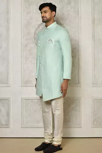 Mintgreen anghrakha pattern work indo western