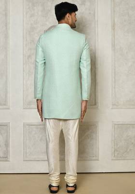 Mintgreen anghrakha pattern work indo western 3