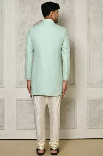 Mintgreen anghrakha pattern work indo western