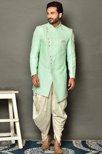 Mintgreen anghrakha pattern work indo western