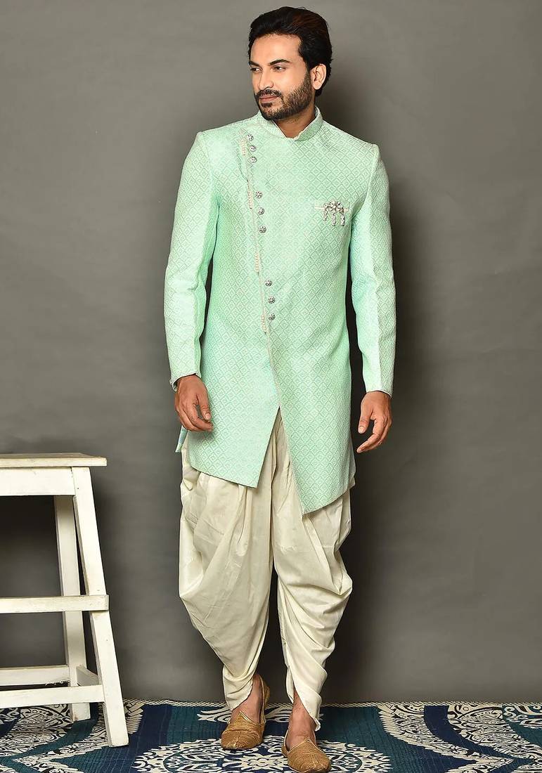 Mintgreen anghrakha pattern work indo western