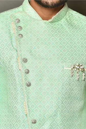 Mintgreen anghrakha pattern work indo western