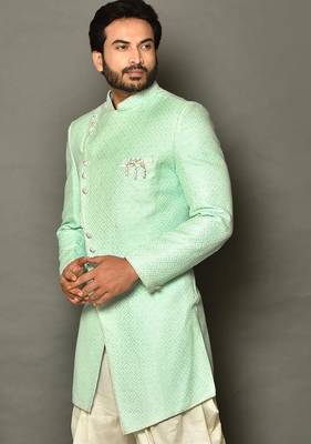 Mintgreen anghrakha pattern work indo western 3