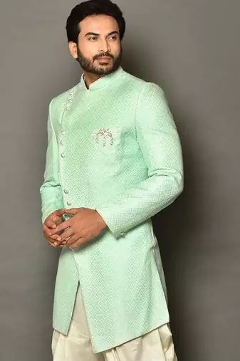 Mintgreen anghrakha pattern work indo western
